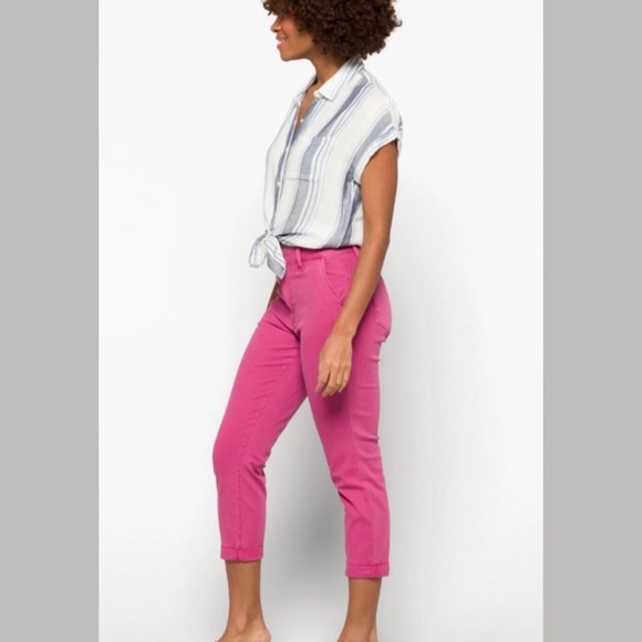 Cosmic Blue Love Women's Cropped Ankle Pants in Coral - Picture 2 of 16